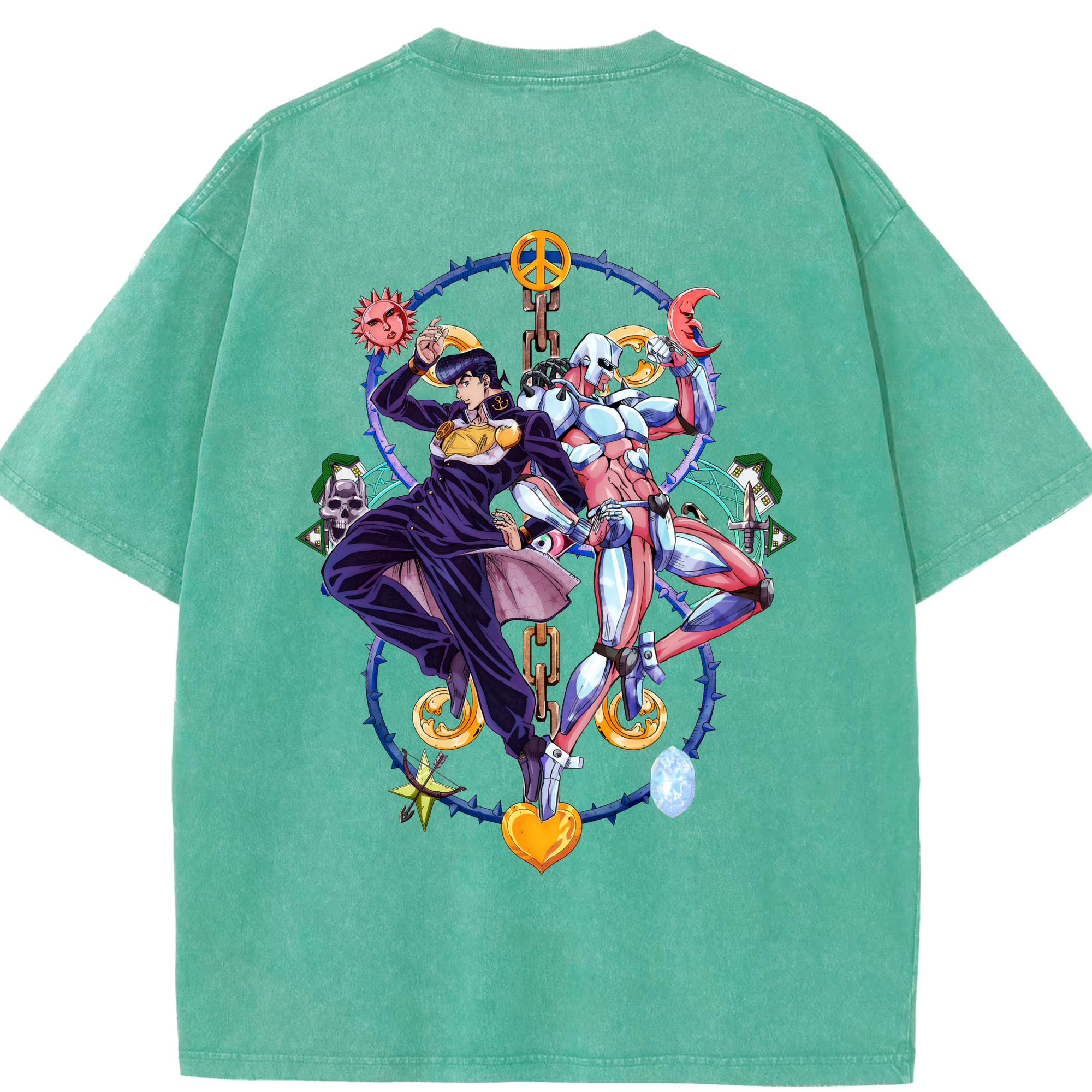 （画像用） ジョジョの奇妙な冒険 ひがしかた じょうすけ JoJo's Bizarre Adventure Higashikata Josuke 綿100% ヴィンテージ風 半袖Tシャツ（背面プリント）